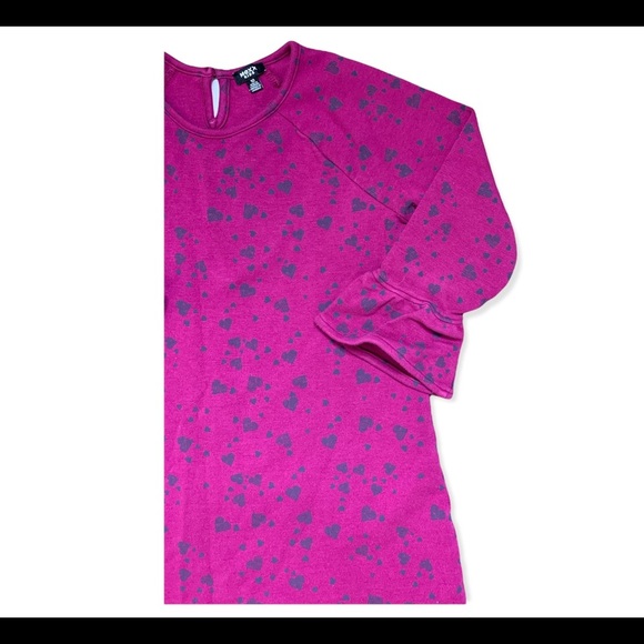 MEXX Heart Print Bell Dress With Bell Sleeves & Back Keyhole Berry Pink Girl 10Y - Picture 3 of 10